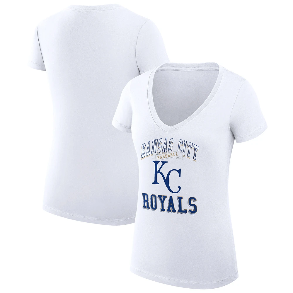 Women's G-III 4Her by Carl Banks White Kansas City Royals Super-Slim Fit Lightweight Team Logo Graphic V-Neck T-Shirt