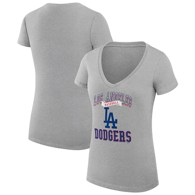 Women's G-III 4Her by Carl Banks Heather Gray Los Angeles Dodgers Super-Slim Fit Lightweight Team Logo Graphic V-Neck T-Shirt