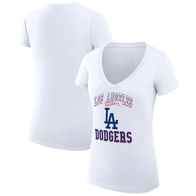 Women's G-III 4Her by Carl Banks White Los Angeles Dodgers Super-Slim Fit Lightweight Team Logo Graphic V-Neck T-Shirt