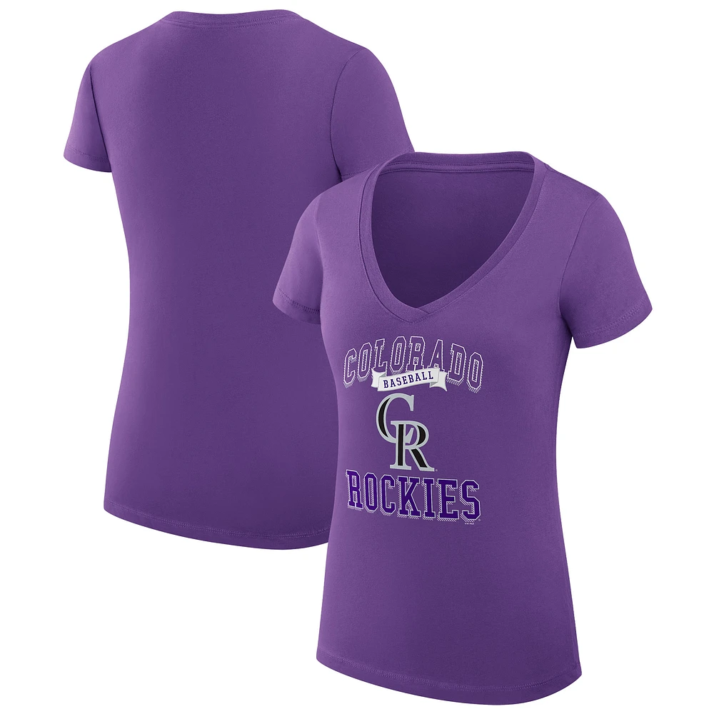 Women's G-III 4Her by Carl Banks Colorado Rockies Super-Slim Fit Lightweight Team Logo Graphic V-Neck T-Shirt