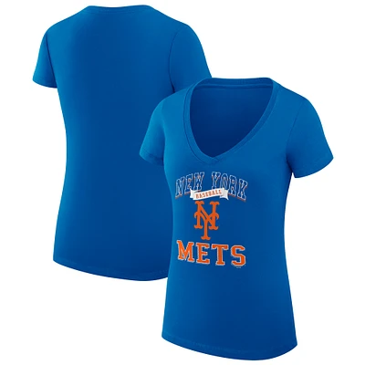 Women's G-III 4Her by Carl Banks Royal New York Mets Super-Slim Fit Lightweight Team Logo Graphic V-Neck T-Shirt