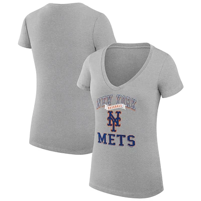Women's G-III 4Her by Carl Banks Heather Gray New York Mets Super-Slim Fit Lightweight Team Logo Graphic V-Neck T-Shirt