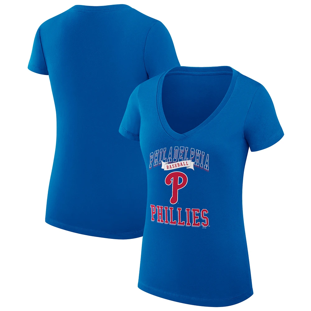 Women's G-III 4Her by Carl Banks Royal Philadelphia Phillies Super-Slim Fit Lightweight Team Logo Graphic V-Neck T-Shirt