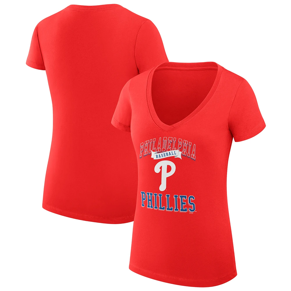 Women's G-III 4Her by Carl Banks Philadelphia Phillies Super-Slim Fit Lightweight Team Logo Graphic V-Neck T-Shirt