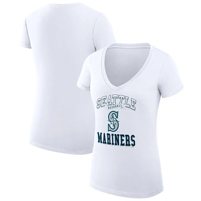 Women's G-III 4Her by Carl Banks White Seattle Mariners Super-Slim Fit Lightweight Team Logo Graphic V-Neck T-Shirt