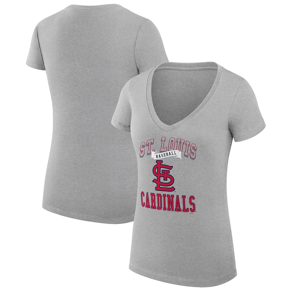 Women's G-III 4Her by Carl Banks Heather Gray St. Louis Cardinals Super-Slim Fit Lightweight Team Logo Graphic V-Neck T-Shirt