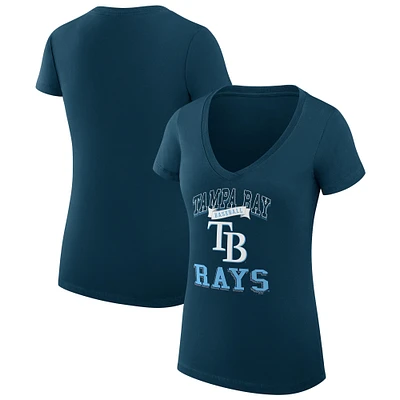 Women's G-III 4Her by Carl Banks Navy Tampa Bay Rays Super-Slim Fit Lightweight Team Logo Graphic V-Neck T-Shirt