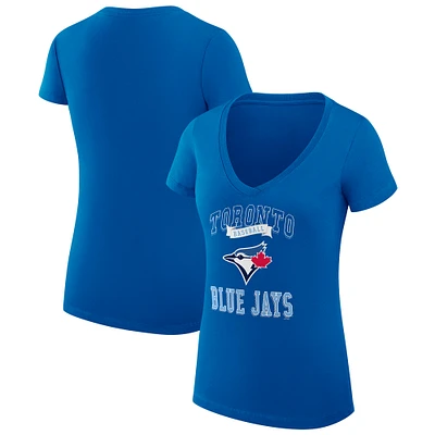 Women's G-III 4Her by Carl Banks Royal Toronto Blue Jays Super-Slim Fit Lightweight Team Logo Graphic V-Neck T-Shirt