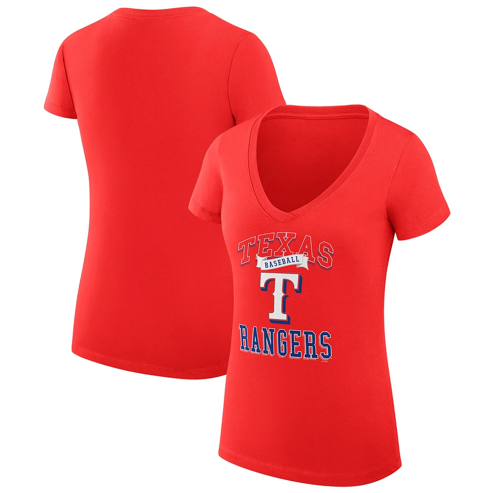 Women's G-III 4Her by Carl Banks Texas Rangers Super-Slim Fit Lightweight Team Logo Graphic V-Neck T-Shirt