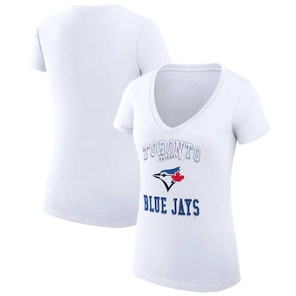 Women's G-III 4Her by Carl Banks White Toronto Blue Jays Super-Slim Fit Lightweight Team Logo Graphic V-Neck T-Shirt