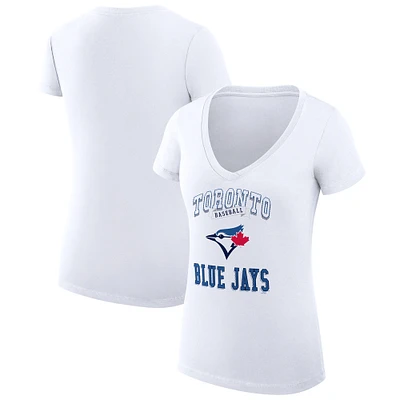 Women's G-III 4Her by Carl Banks White Toronto Blue Jays Super-Slim Fit Lightweight Team Logo Graphic V-Neck T-Shirt