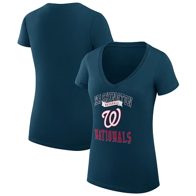 Women's G-III 4Her by Carl Banks Navy Washington Nationals Super-Slim Fit Lightweight Team Logo Graphic V-Neck T-Shirt