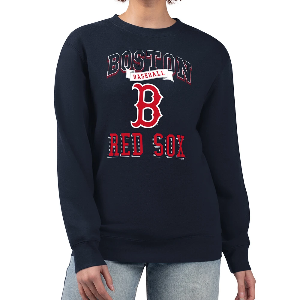 Women's G-III 4Her by Carl Banks Navy Boston Red Sox Team Logo Graphic Tri-Blend Fleece Pullover Sweatshirt