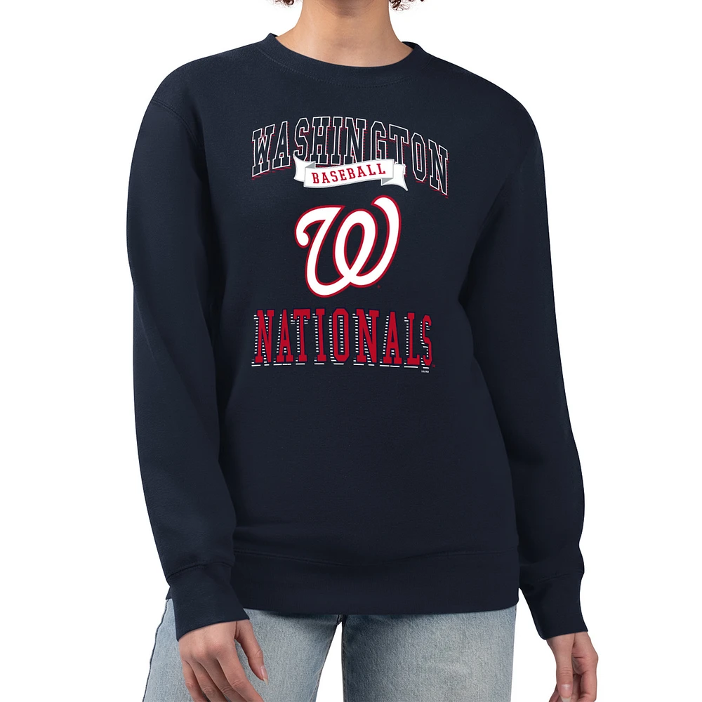 Women's G-III 4Her by Carl Banks Navy Washington Nationals Team Logo Graphic Tri-Blend Fleece Pullover Sweatshirt