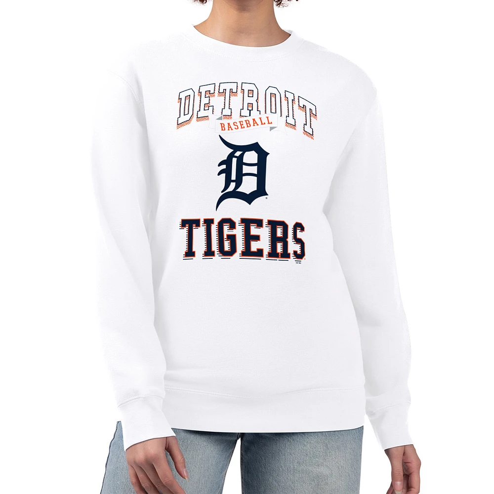 Women's G-III 4Her by Carl Banks White Detroit Tigers Team Logo Graphic Tri-Blend Fleece Pullover Sweatshirt