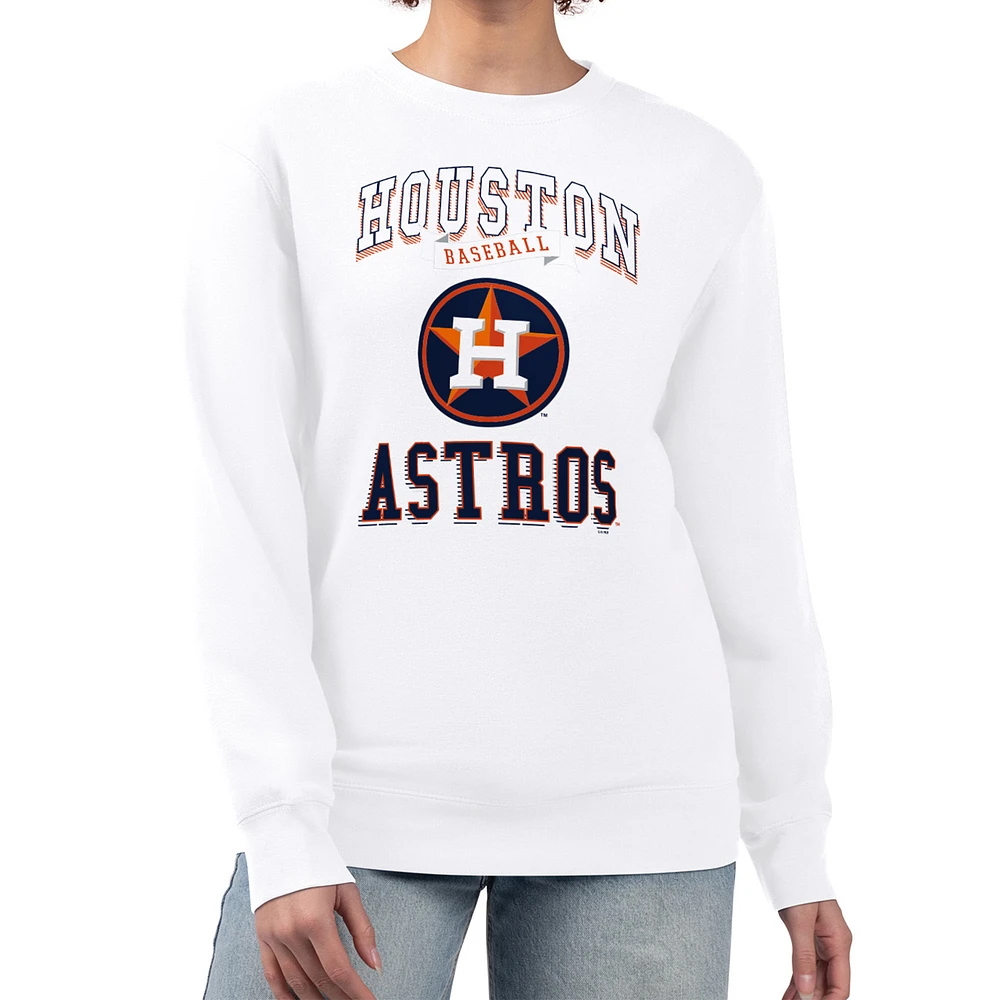Women's G-III 4Her by Carl Banks White Houston Astros Team Logo Graphic Tri-Blend Fleece Pullover Sweatshirt