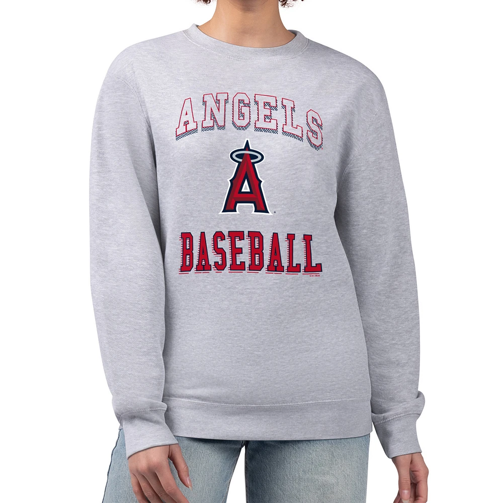 Women's G-III 4Her by Carl Banks Heather Gray Los Angeles Angels Team Logo Graphic Tri-Blend Fleece Pullover Sweatshirt