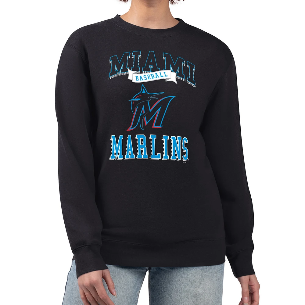 Women's G-III 4Her by Carl Banks Miami Marlins Team Logo Graphic Tri-Blend Fleece Pullover Sweatshirt