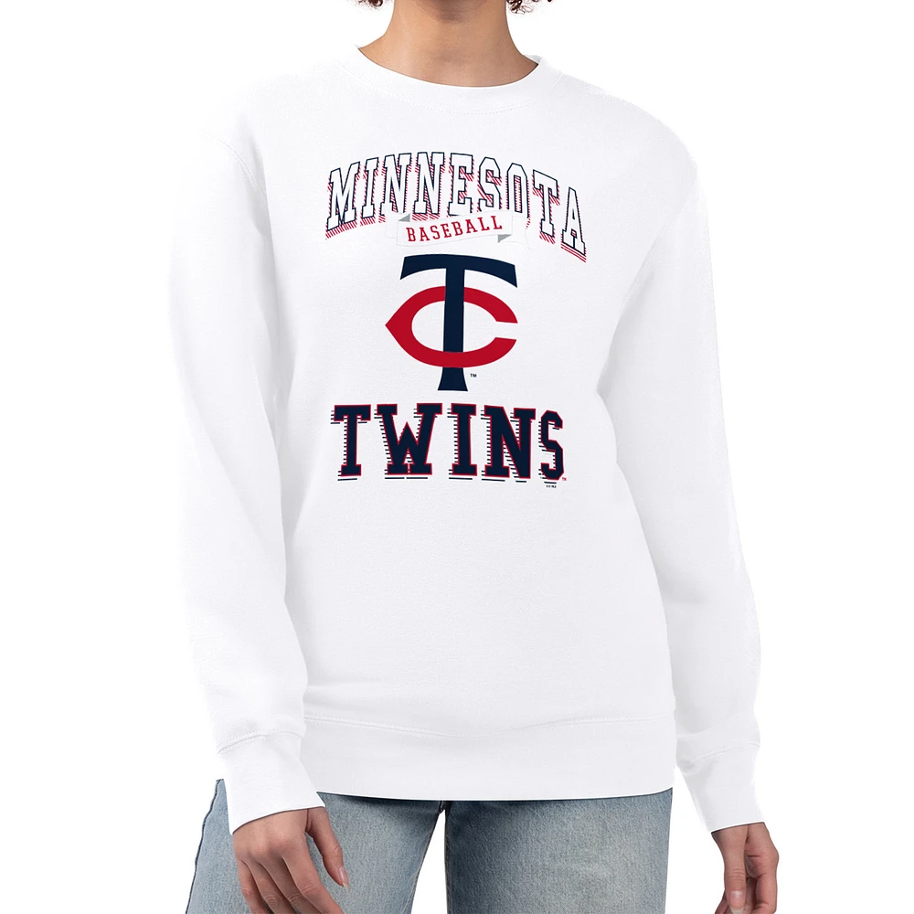 Women's G-III 4Her by Carl Banks White Minnesota Twins Team Logo Graphic Tri-Blend Fleece Pullover Sweatshirt