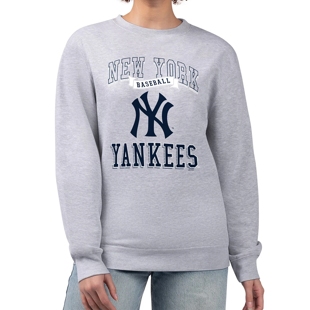 Women's G-III 4Her by Carl Banks Heather Gray New York Yankees Team Logo Graphic Tri-Blend Fleece Pullover Sweatshirt