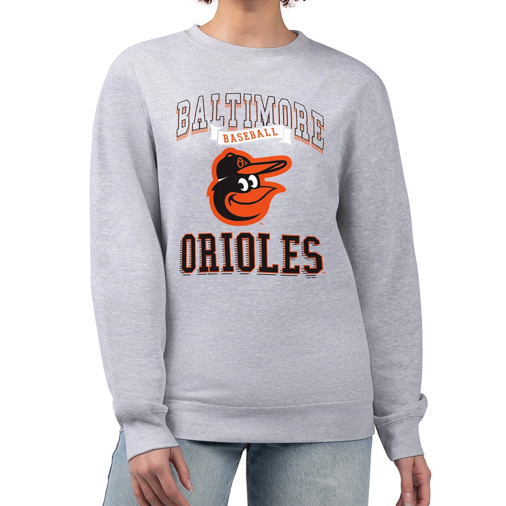 Women's G-III 4Her by Carl Banks Heather Gray Baltimore Orioles Team Logo Graphic Tri-Blend Fleece Pullover Sweatshirt