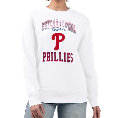 Women's G-III 4Her by Carl Banks White Philadelphia Phillies Team Logo Graphic Tri-Blend Fleece Pullover Sweatshirt