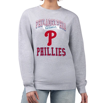 Women's G-III 4Her by Carl Banks Heather Gray Philadelphia Phillies Team Logo Graphic Tri-Blend Fleece Pullover Sweatshirt