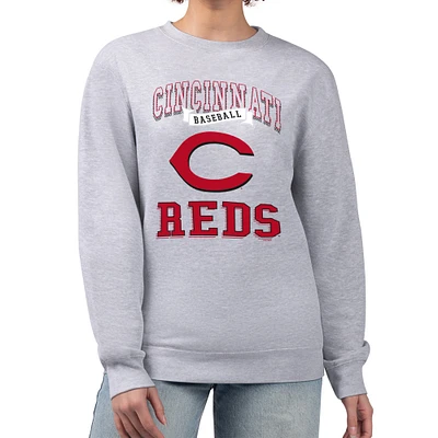 Women's G-III 4Her by Carl Banks Heather Gray Cincinnati Reds Team Logo Graphic Tri-Blend Fleece Pullover Sweatshirt