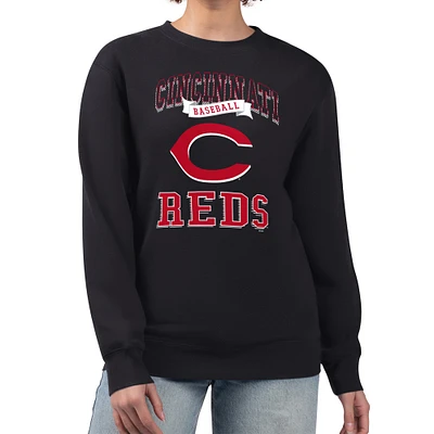 Women's G-III 4Her by Carl Banks Black Cincinnati Reds Team Logo Graphic Tri-Blend Fleece Pullover Sweatshirt