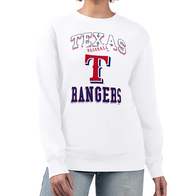 Women's G-III 4Her by Carl Banks White Texas Rangers Team Logo Graphic Tri-Blend Fleece Pullover Sweatshirt