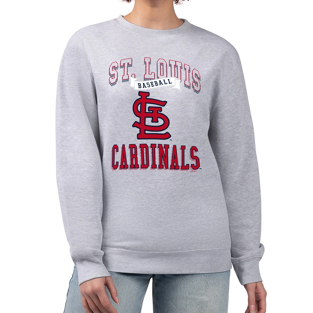 Women's G-III 4Her by Carl Banks Heather Gray St. Louis Cardinals Team Logo Graphic Tri-Blend Fleece Pullover Sweatshirt