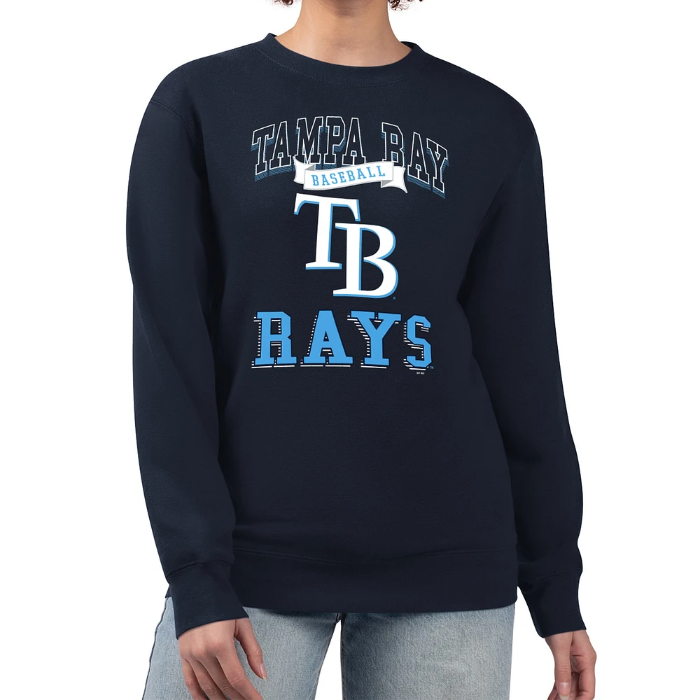 Women's G-III 4Her by Carl Banks Navy Tampa Bay Rays Team Logo Graphic Tri-Blend Fleece Pullover Sweatshirt