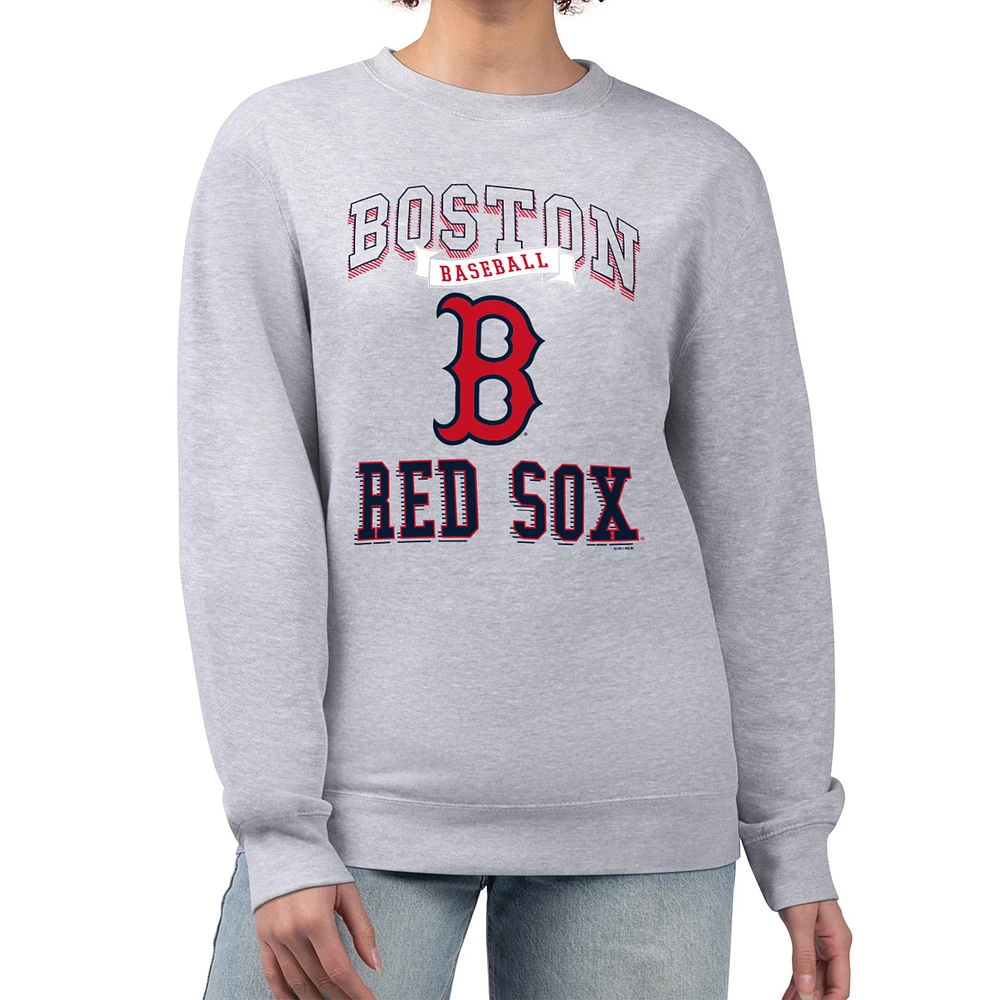Women's G-III 4Her by Carl Banks Heather Gray Boston Red Sox Team Logo Graphic Tri-Blend Fleece Pullover Sweatshirt