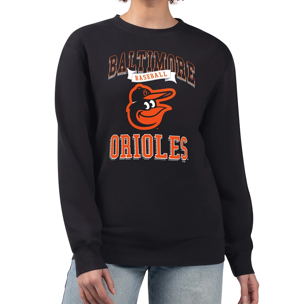 Women's G-III 4Her by Carl Banks Black Baltimore Orioles Team Logo Graphic Tri-Blend Fleece Pullover Sweatshirt