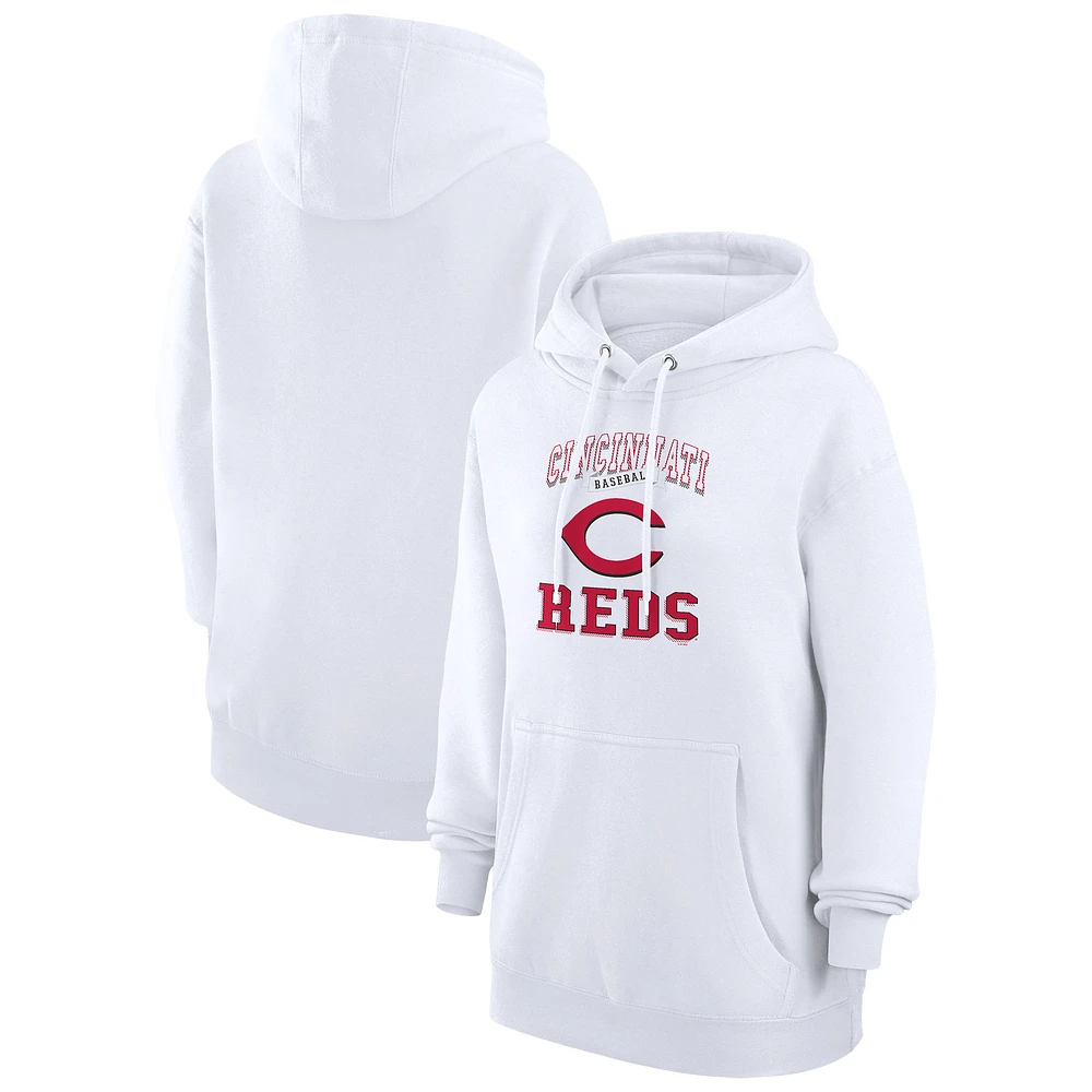 Women's G-III 4Her by Carl Banks White Cincinnati Reds Team Logo Graphic Fleece Pullover Hoodie