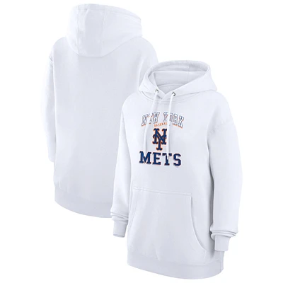 Women's G-III 4Her by Carl Banks White New York Mets Team Logo Graphic Fleece Pullover Hoodie