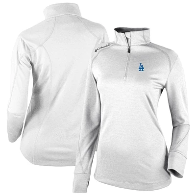 Women's Columbia White Los Angeles Dodgers Cooperstown Collection Shotgun 2.0 Omni-Wick Quarter-Zip Top