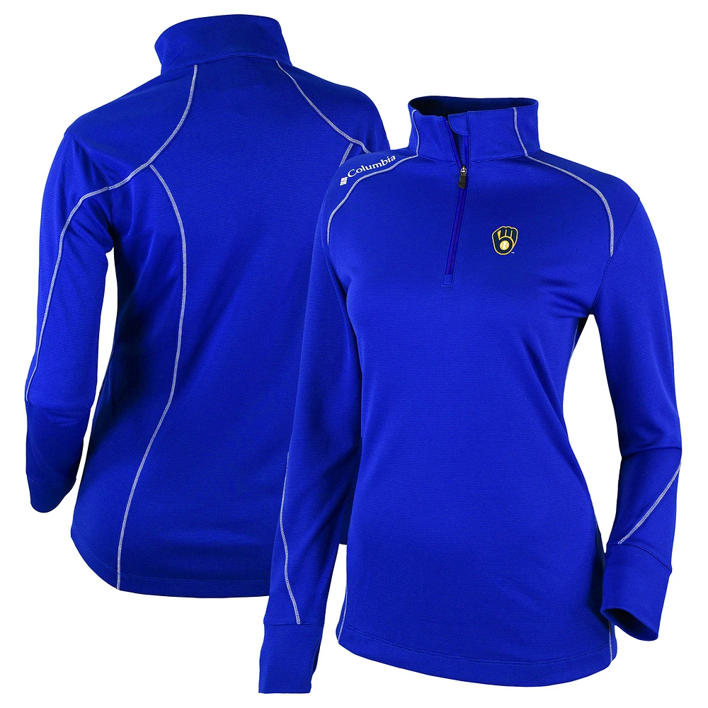Women's Columbia Royal Milwaukee Brewers Cooperstown Collection Shotgun 2.0 Omni-Wick Quarter-Zip Top