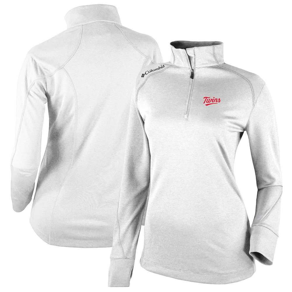 Women's Columbia White Minnesota Twins Cooperstown Collection Shotgun 2.0 Omni-Wick Quarter-Zip Top