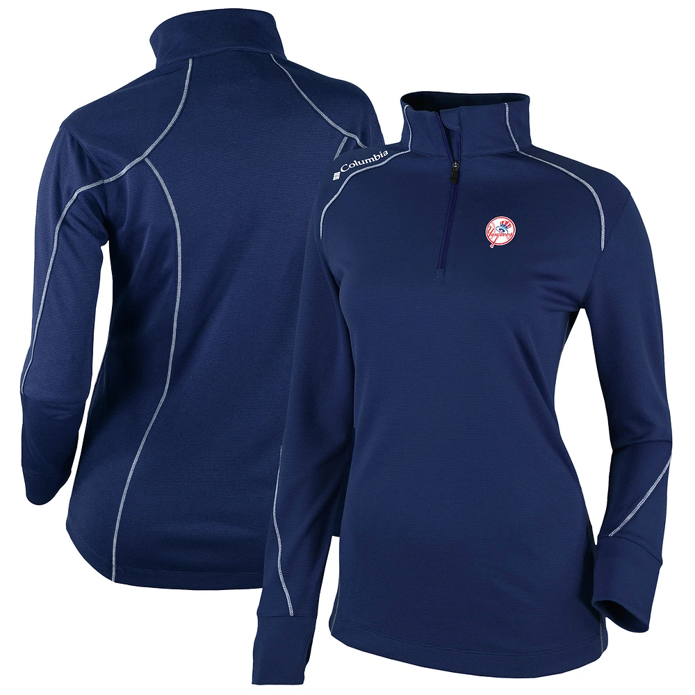 Women's Columbia Navy New York Yankees Cooperstown Collection Shotgun 2.0 Omni-Wick Quarter-Zip Top