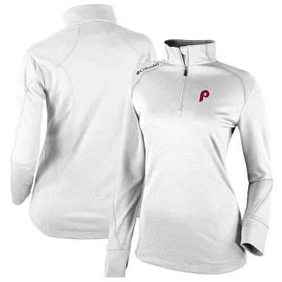 Women's Columbia White Philadelphia Phillies Cooperstown Collection Shotgun 2.0 Omni-Wick Quarter-Zip Top