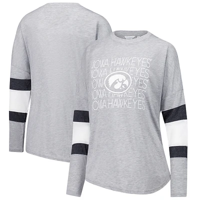 Women's Heather Gray Iowa Hawkeyes Swell Stripe Long Sleeve T-Shirt