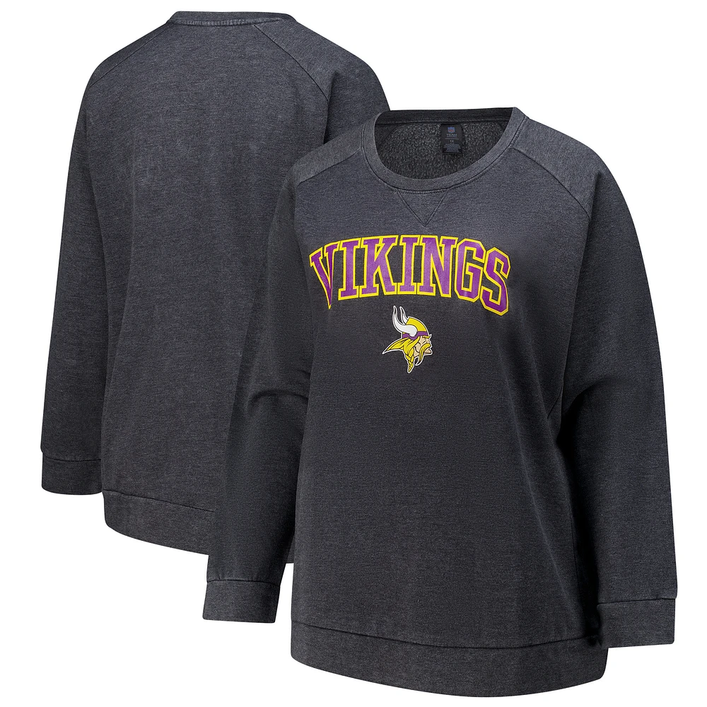 Women's Fanatics Charcoal Minnesota Vikings Acid Wash Raglan Pullover Sweatshirt