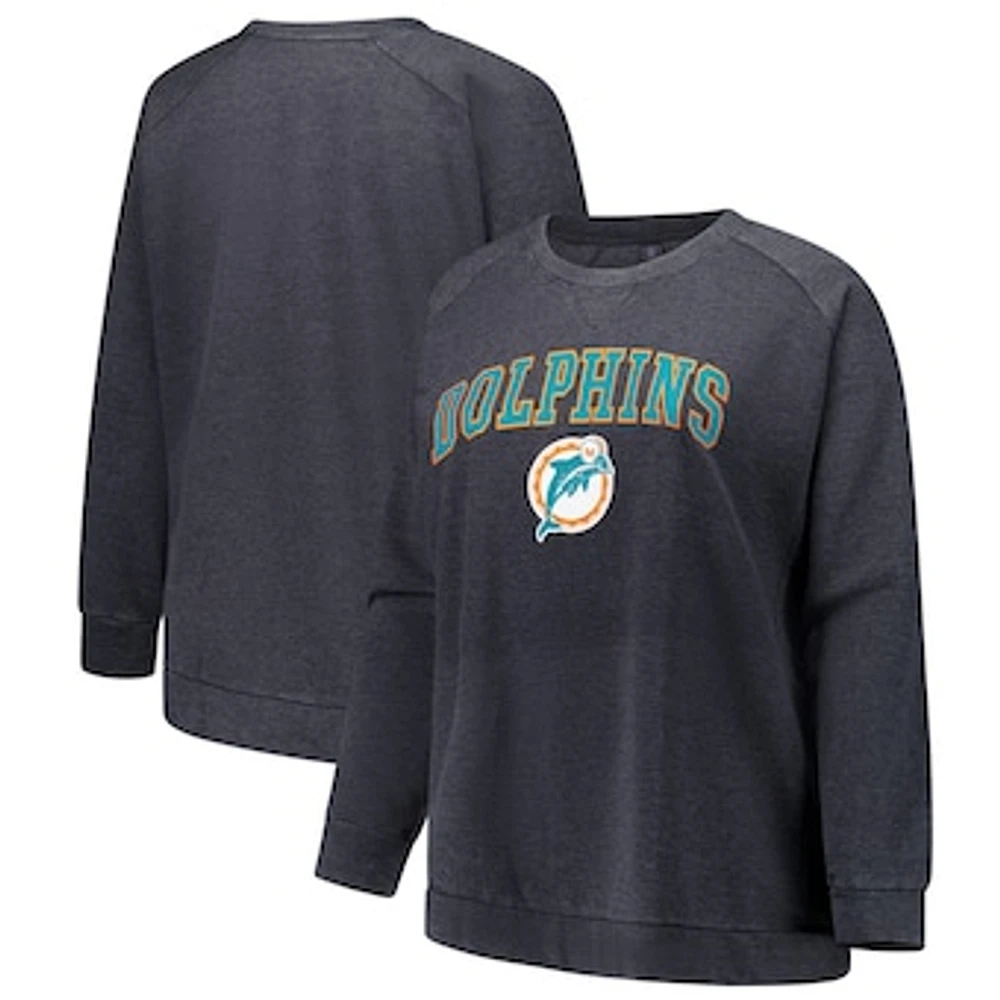 Women's Fanatics Charcoal Miami Dolphins Acid Wash Raglan Pullover Sweatshirt