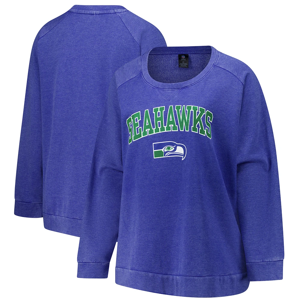 Women's Fanatics Royal Seattle Seahawks Acid Wash Raglan Pullover Sweatshirt