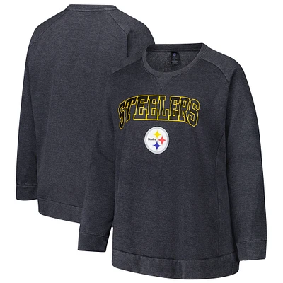 Women's Fanatics Charcoal Pittsburgh Steelers Acid Wash Raglan Pullover Sweatshirt