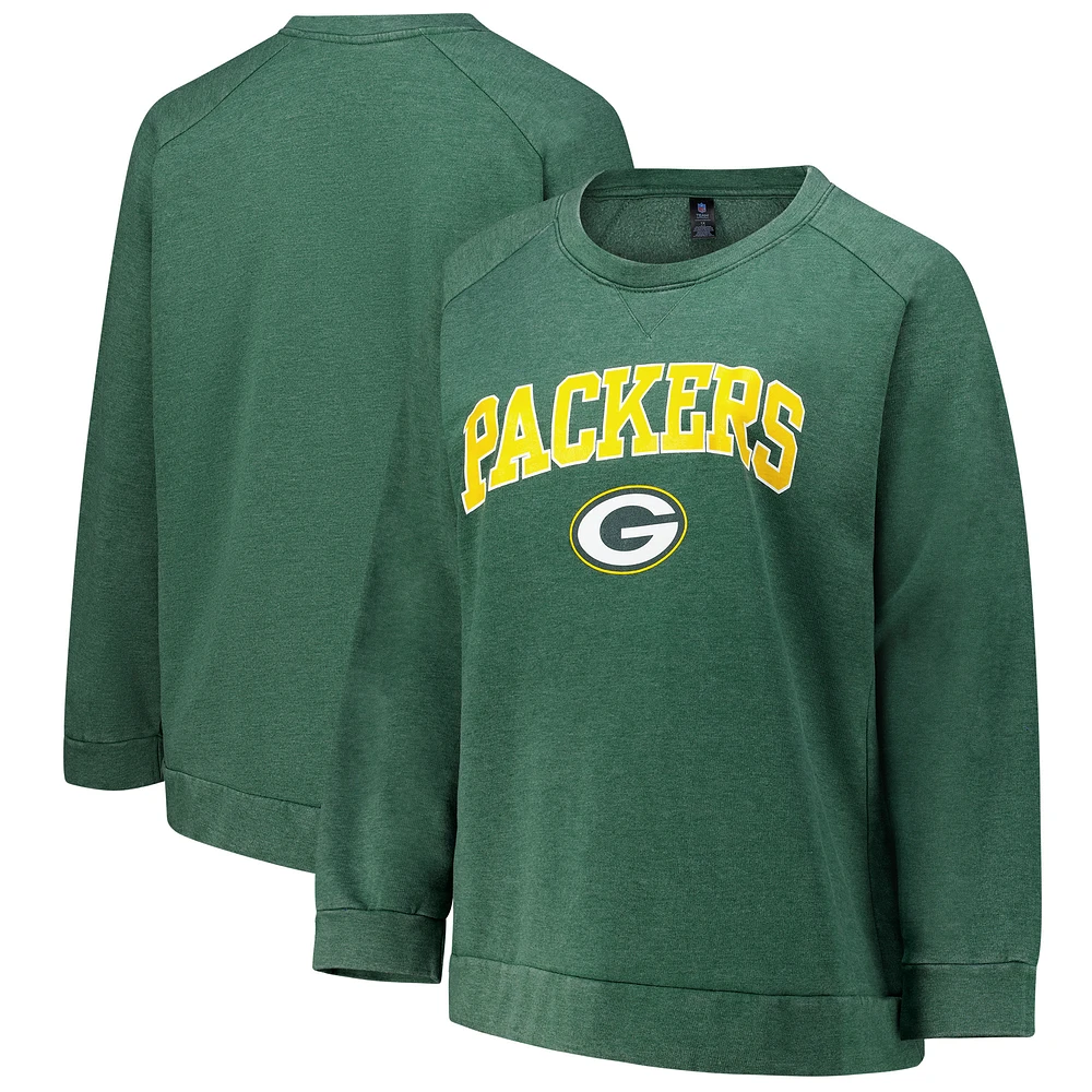 Women's Fanatics Heather Green Bay Packers Acid Wash Raglan Pullover Sweatshirt