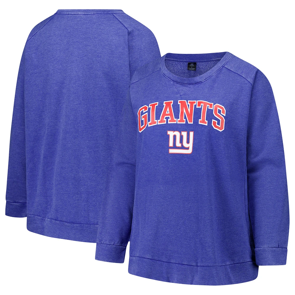 Women's Fanatics Royal New York Giants Acid Wash Raglan Pullover Sweatshirt