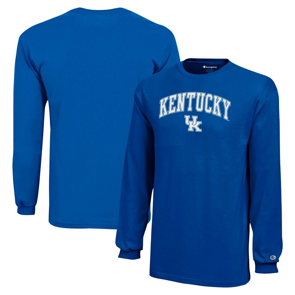 Youth Champion Royal Kentucky Wildcats Arch Over Logo Long Sleeve T-Shirt