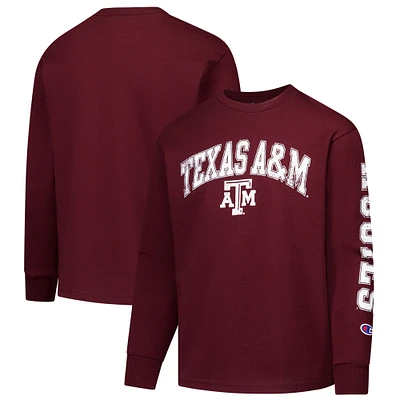 Youth Champion Maroon Texas A&M Aggies Distressed Arch Over Logo Long Sleeve T-Shirt